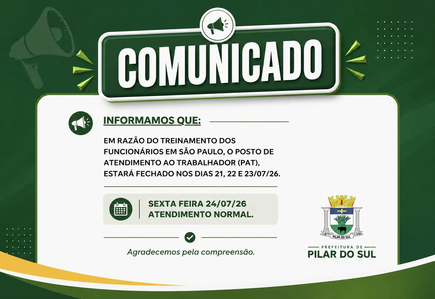 COMUNICADO PAT DE PILAR DO SUL