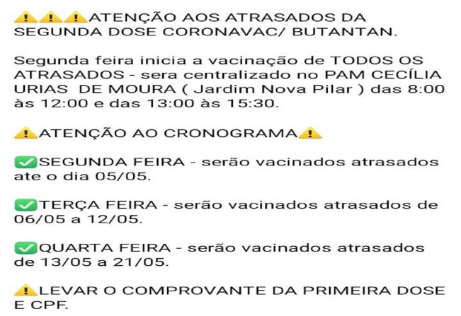 VACINAÇÃO CONTRA O CORONAVIRUS - VACINA CORONAVAC